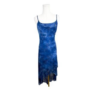 Taboo Vintage 90's Cowl Neck Metallic Midi Dress Blue Medium Whimsigoth Fairy